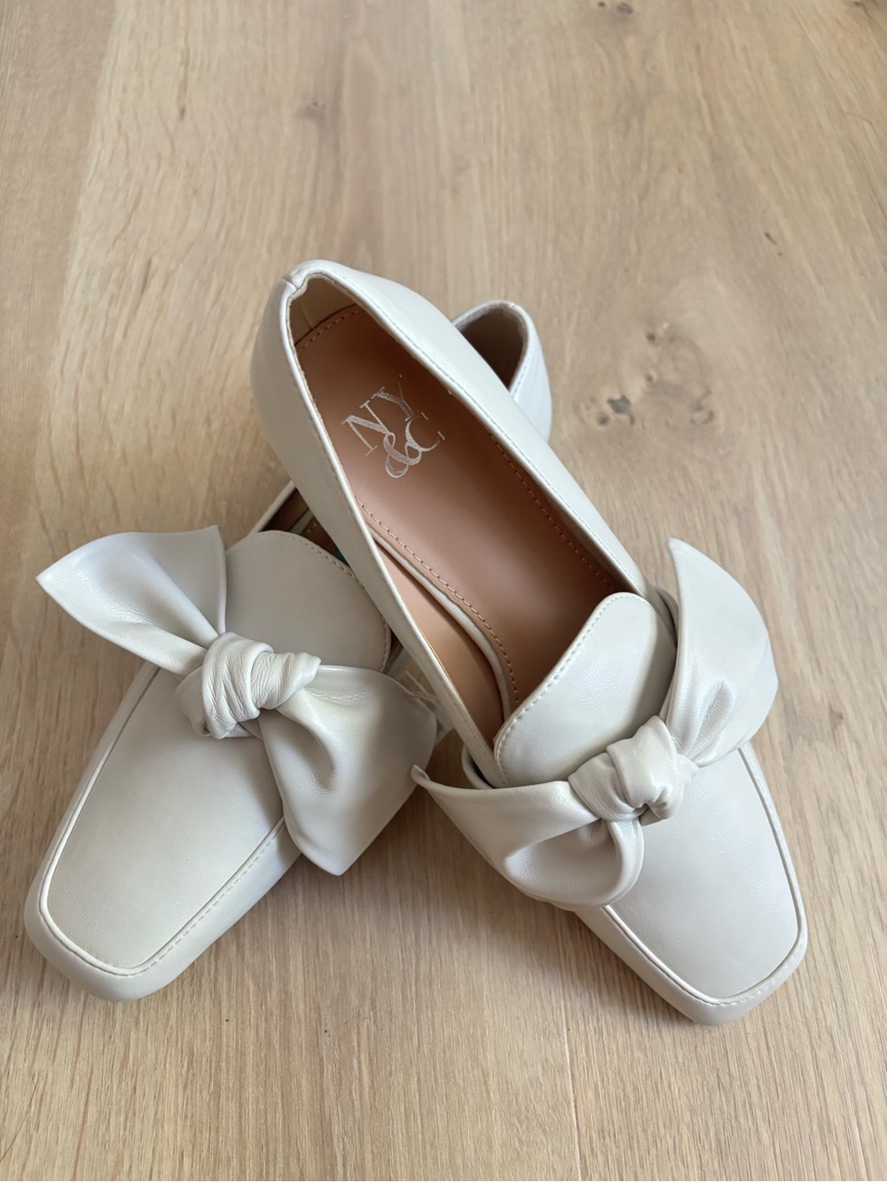New York & Company Cream Bow Slip-On Loafers